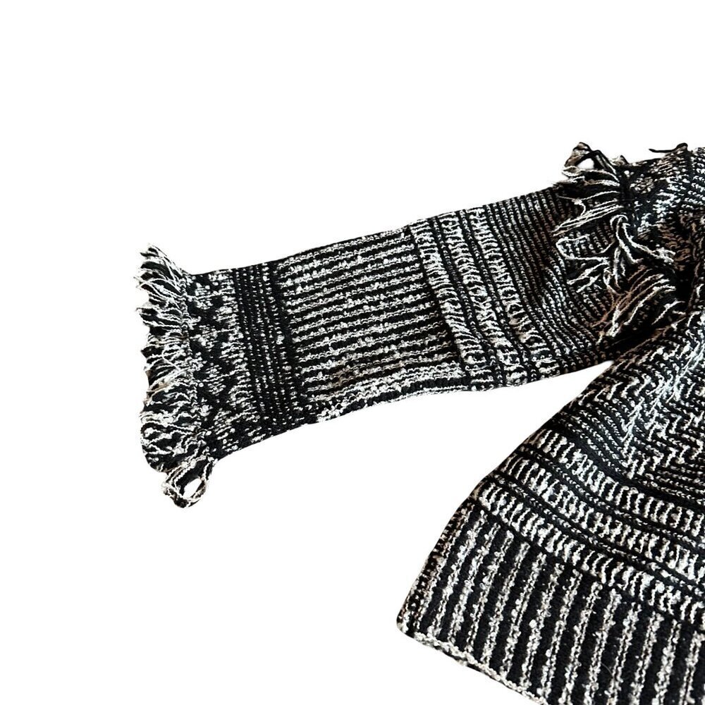 Magaschoni Black White Pullover Turtleneck Sweater Fringe Bohemian Boho Sz Small - Picture 10 of 13